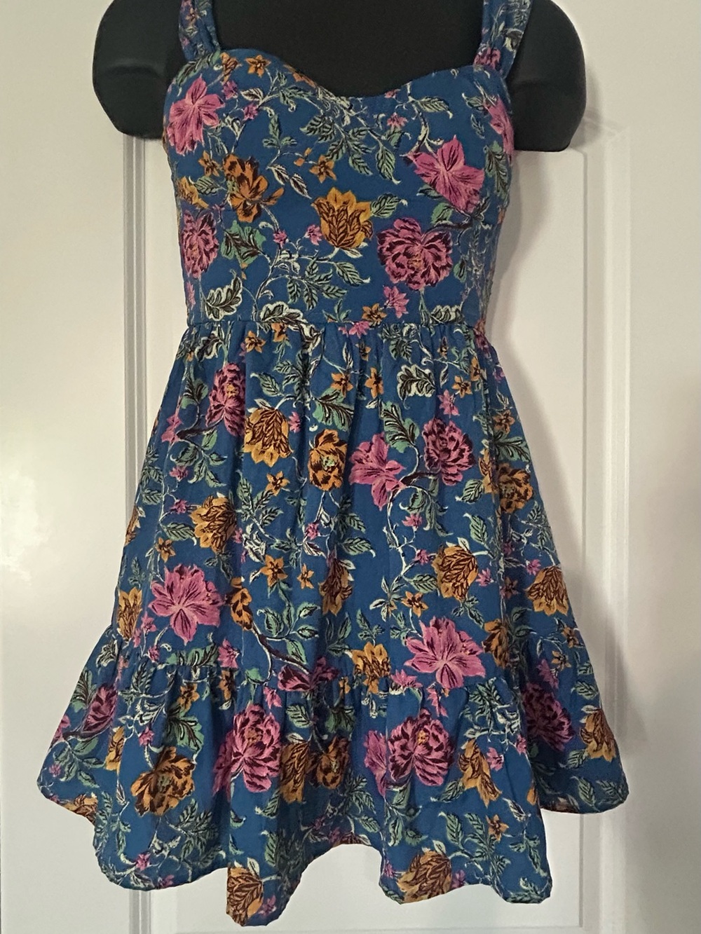 Women’s Blue Floral Sundress  - Pink & Gold Boho Flower Print